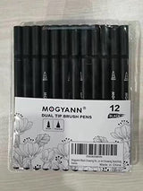 Mogyann Drawing Pens, 12 Pack Dual Brush Pens Black Markers for Art Drawing Sketching Mogyann