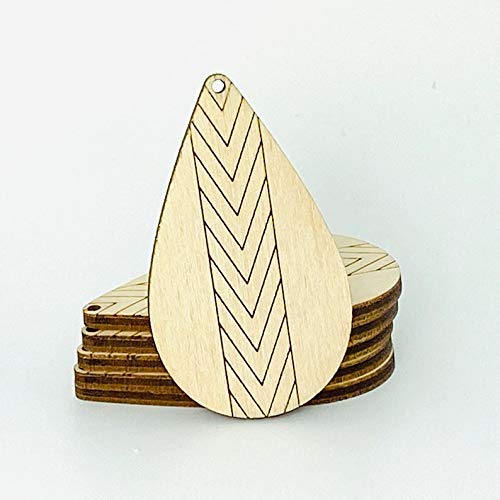 ALL SIZES BULK (12pc to 100pc) Unfinished Wood Cutout Chevron Lines Sectioned Teardrop Tear Drop Earring Jewelry Blanks Crafts Made in Texas