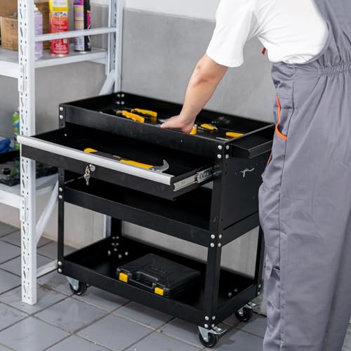 SUN & SUMMER Tool Chest with Wheels, Rolling 3-Tier Tool Box with Wheels 330 LBS Capacity Heavy Duty Utility Industrial Service Cart with Locking SUN & SUMMER