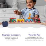 maxim enterprise, inc. Kids Circus Train with Steam Engine, 2 Cars, Caboose, 3 Wooden Animals, Natural Hardwood Railway Set with Easy Magnetic maxim enterprise, inc.