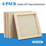 Falling in Art Unfinished Birch Wood Canvas Panels Kit, Falling in Art 4 Pack of 10x10’’ Studio 3/4’’ Deep Cradle Boards for Pouring Art, Crafts, Falling in Art