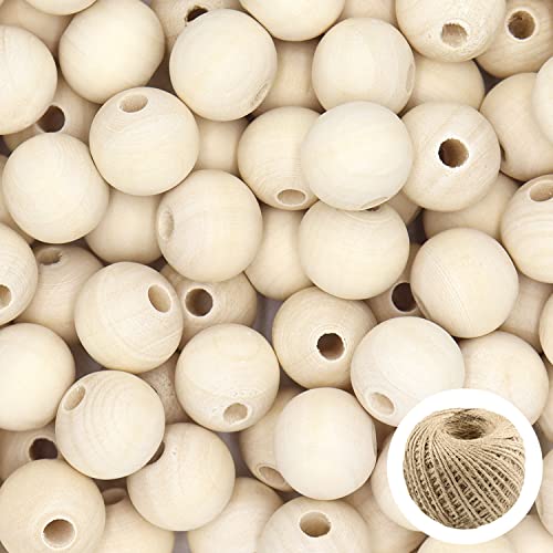 THYSSEN 2000pcs 20mm Wood Beads Crafts Natural Round Unfinished Loose Beads are Used to Make DIY Wooden Beads Garlands, Home Decoration THYSSEN