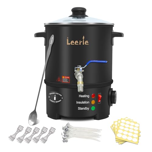 Leerie 5Qts/10Lbs Wax Melter for Candle Making - L5 Candle Wax Melting Pot with Heating Core Brass Spout & Temp Control for DIY Home Business Candle Leerie