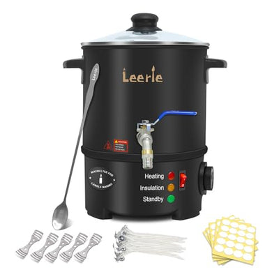 Leerie 5Qts/10Lbs Wax Melter for Candle Making - L5 Candle Wax Melting Pot with Heating Core Brass Spout & Temp Control for DIY Home Business Candle