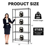 Wire Shelving Unit, 5 Shelf Metal Storage Rack NSF Certified Storage Rack 36" W x 14" D x 72" H 1250Lbs Capacity Garage Shelving Adjustable Heavy Dopinmin