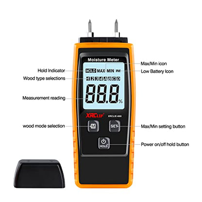 XRCLIF Wood Moisture Meter - Digital Moisture Meter for Wallls/Firewood/Lumber/Mortar, Handheld Wood Humidity Meter, Moisture Detector for Walls - WoodArtSupply