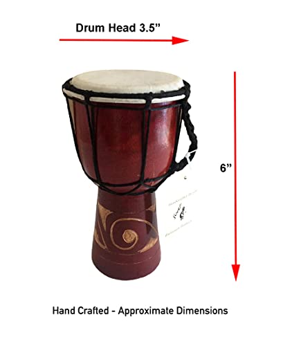 JIVE Djembe Drum African Bongo Congo Hand Drum Damaru For Kids Adults Aboriginal Dot/Carved Design Goat Skin SOLID Wood - (6" High - Painted/Carved)