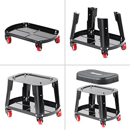 DNA MOTORING TOOLS-00252 Removable Rolling Garage Stool With Seat Cushion & Tool Tray Plate,300lbs Max Weight Capacity - WoodArtSupply