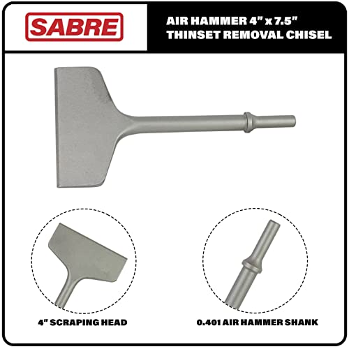 Sabre Tools 4 Inch x 7.5 Inch Air Hammer Chisel Bit for Thinset Removal, Thinset Scaling, Tile Removal, Pneumatic Chisel, 0.401 Shank Sabre Tools