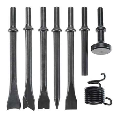 8pcs Smoothing Air Hammer Pneumatic Chisels Tools, 7pcs 0.401'' (10mm) Shank Heavy Duty Pneumatic Air Hammer Chisels High Carbon Steel Accessories YaeKoo