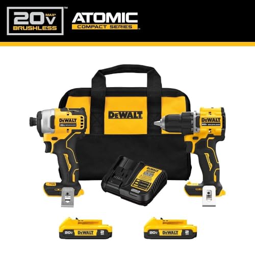 Dewalt DCK225D2 20V MAX ATOMIC Brushless Compact Lithium-Ion 1/2 in. Cordless Drill Driver and 1/4 in. Impact Driver Combo Kit with 2 Batteries (2 - WoodArtSupply