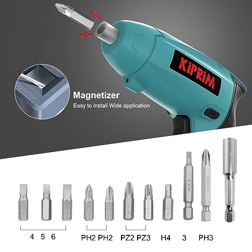 Small 4V Electric Screwdriver,Kiprim ES3 Cordless Screwdriver Tool with Rechargeable Battery,LED Front Light & Power Display Light for Home DIY Blue Kiprim