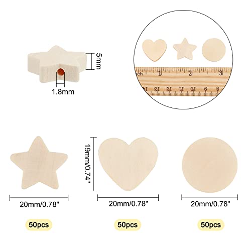 OLYCRAFT 150Pcs Natural Wood Beads Star Wood Beads Heart Round Unfinished Wooden Loose Beads Spacer Beads with Hole for Craft DIY Jewelry Making - 3 - WoodArtSupply