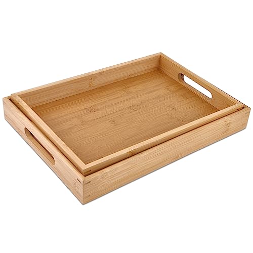 Sgigiul Bamboo Dinner Food Trays for Eating On Couch Party Platters for Serving Food Decorative Tray for Kitchen Counter Rectangle(15.74" Lx11.2”W
