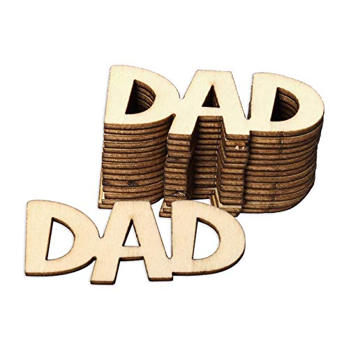 30 Pcs Little DAD Wood Crafts DIY Cutout Wooden Slices Embellishments Gift Unfinished Wood Ornaments for Happy Father's Day Daddy's Birthday Party Creaides