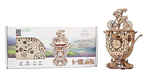 UGEARS Automaton Cyclist 3D Puzzle - Self-Assembly 3D Wooden Puzzles Idea Classic Tour De France Cup Bicycle Wood Model Kit - Creative 3D Puzzles for UGEARS