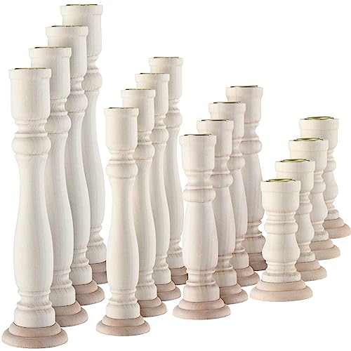 Tanlade 16 Pcs Wooden Candle Holders Set for Pillar Candles Farmhouse Unfinished Wood Boho Candle Sticks Holder Rustic Candlestick Holder Stand for
