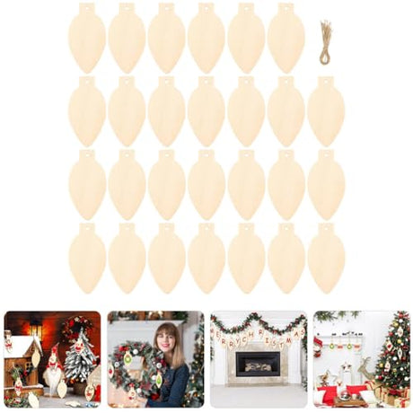 ABOOFAN Light Bulb Wood Cutouts 100pcs Christmas Unfinished Light Bulbs with Ropes Light Bulb Slices Discs Tags for DIY Crafts Xmas Hanging Ornaments ABOOFAN