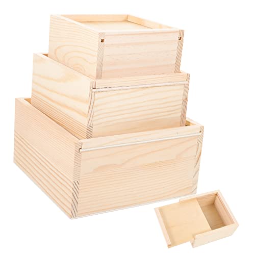 SEWACC 3pcs Box Wooden Drawer Miniture Decoration Woodsy Decor Retro Decor Rustic Case Wooden Unfinished Jewelry Organizer for Drawer Unfinished Wood - WoodArtSupply