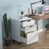 QDSSDECO 3 Drawer Mobile File Cabinet, Rolling Vertical Filing Cabinet fits A4, Legal Paper and Letter Paper for Home Office, White QDSSDECO
