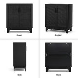 Anmytek Black Rattan Cabinet, Natural Rattan Storage Cabinet with 2 Doors Adjustable Shelf Large Space Entryway Hallway Cabinet Sideboard Buffet for Anmytek
