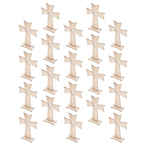 PRETYZOOM 60 pcs Holiday Decorations Wood Jesus Cross Wood Crosses for Crafts Unfinished Cutout Remembrance Ornament Tabletop Cross Holy Cross Table - WoodArtSupply