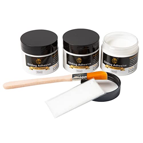 Gilding Adhesive, 50ml 3 Bottles for Gold Leaf Epoxy Resin Water Based Glue（Brush + Gloves as Gift) KIRIN