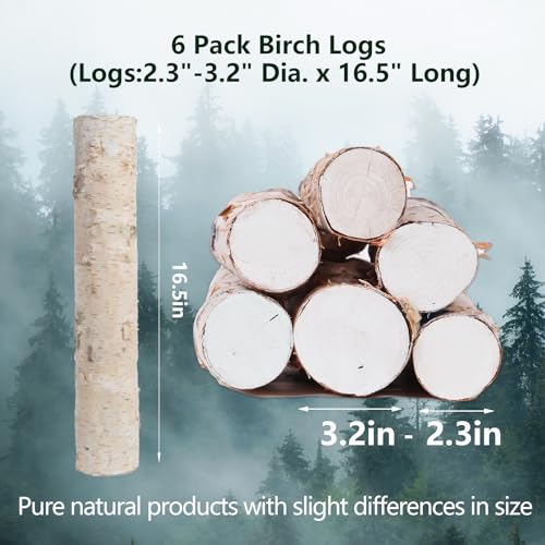 6 Pack Birch Logs Decorative Birch Branches Natural Birch Log for  Decoration,Crafts,DIY, Fireplace Decor Firewood(Birch Logs:2.3-3.2 Dia. x