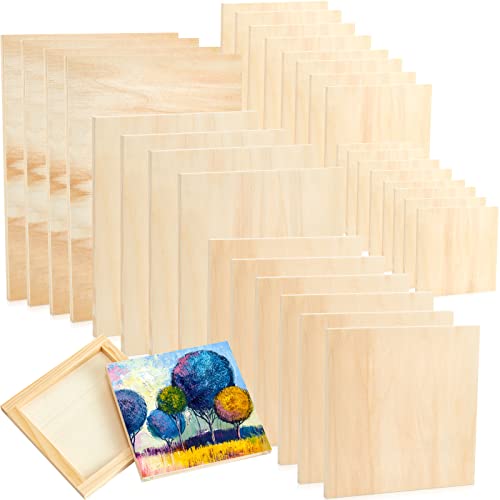 30 Pcs 5 Sizes Wood Canvas Boards Unfinished Wooden Panel Boards Wood Paint Pouring Panels for Painting Drawing Home Decor Blank Wooden Art Panels