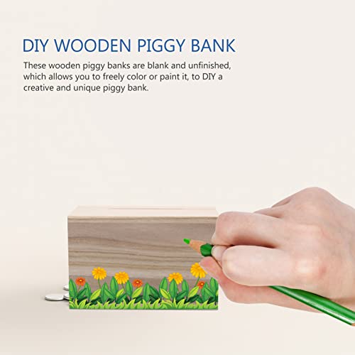 COHEALI Wooden Box 4pcs DIY Wooden Piggy Bank Unfinished Wood Coin Bank Money Storage Coin Jar Cash Box Storage Holder Chest Box Savings Bank for COHEALI