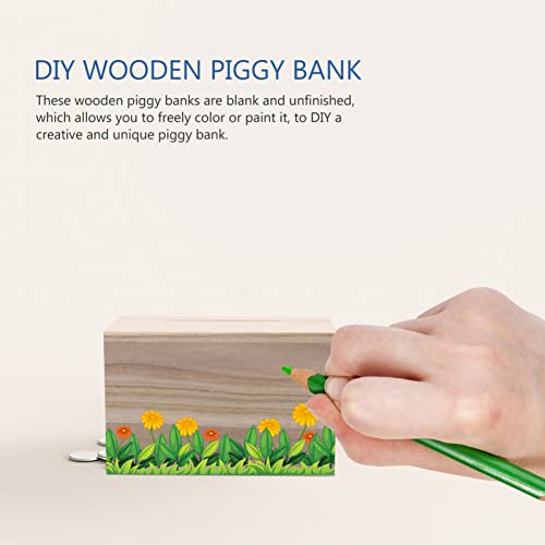 COHEALI Wooden Box 4pcs DIY Wooden Piggy Bank Unfinished Wood Coin Bank Money Storage Coin Jar Cash Box Storage Holder Chest Box Savings Bank for