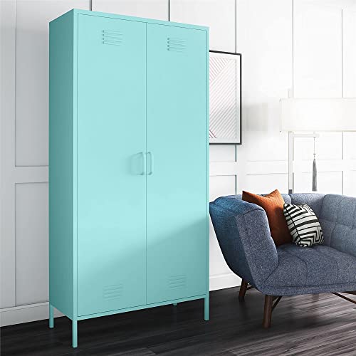 Novogratz Cache Tall 2 Door Metal Locker Cabinet, Mint - WoodArtSupply