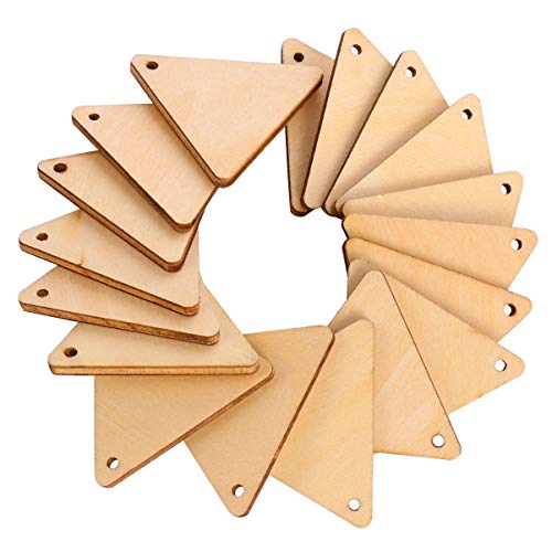 EXCEART 100pcs Wooden Cutouts for Crafts Triangle Wood Cutout Unfinished Painting Wooden Pieces Slices with Hole Pendant Ornaments 40mm