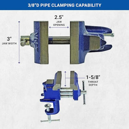 Yost Vises COV-3 Clamp-On Vise | 3 Inch Jaw Width Portable Vise | Made from Gray Iron Casting | Blue - WoodArtSupply