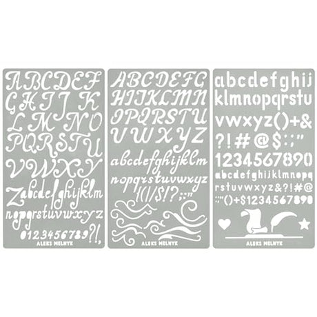 Aleks Melnyk No.34 Metal Stencils, Pyrography, Wood Burning kit 3 PCS Templates, Letters Stencils for Engraving Wood and Patterns, Alphabet and Aleks Melnyk