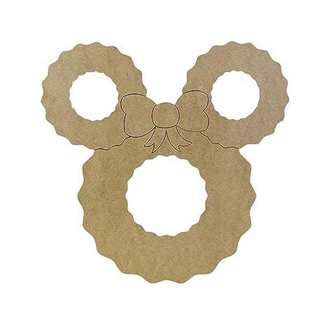 Mouse Ears Christmas Wreath, Christmas Shapes, Unfinished Wood Cutout, Paint by Line Build-A-Cross