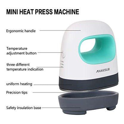 MAIKESUB Mini Heat Press Machine Easy to Use for T Shirts Shoes Hats Small HTV Iron on Vinyl Projects Portable Heating Transfer Iron Green (Green) - WoodArtSupply