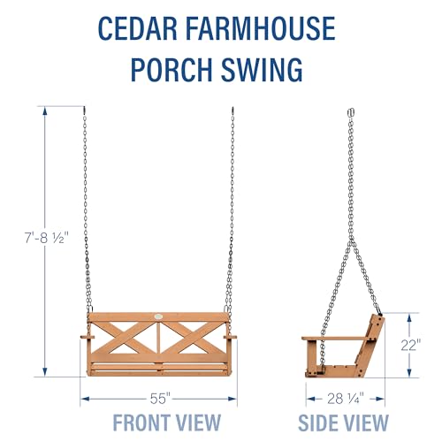 Backyard Discovery Durable Cedar Farmhouse Outdoor Porch Swing with Chain, Water Resistant, Porch, Patio, Two Person Seating, 600 Lb Weight Capacity, - WoodArtSupply