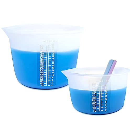 Silicone Measuring Bowl-Epoxy Resin, Fluid Art, Butter, Chocolate-Squeeze Pour Mixing-BPA Free-Large Set of 2 1000ml/36oz(4 Cups) 600ml/20oz(1 Pint) FUNSHOWCASE