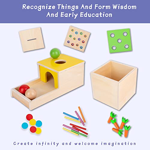 Montessori Box Toys Toddler Play Kit Coin Box, Carrot Harvest Game and Matchstick Color Drop Game (4-for-1) Adena Montessori