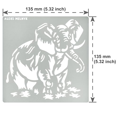 Aleks Melnyk No.478 Metal Stencil, Elephant Mammal Animal, Safari Animal, Small Stencil, 1 PC, Template for Wood Burning, Engraving, Crafting, Aleks Melnyk