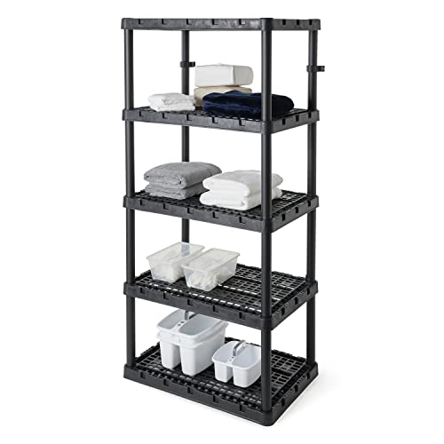 Gracious Living 5 Shelf Knect-A-Shelf Ventilated Extra Heavy Duty Storage Unit Organizer System for Home, Garage, Basement, and Laundry, Black Gracious Living
