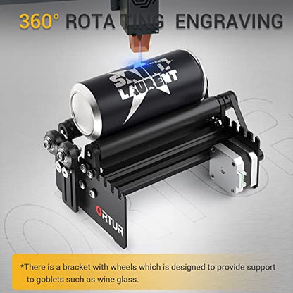 ORTUR Laser Rotary Roller, 360° Laser Engraver Y-axis Rotary Module for Engraving Cylindrical Objects Cans, 7 Adjustment Diameters, Min to 8mm,