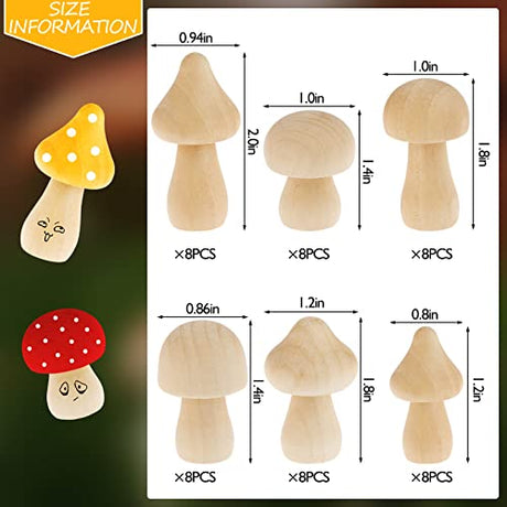 48-Piece Wooden Mushroom Set, 6 Different Sizes and Cute Shapes Unfinished Wooden Mushrooms Perfect for Art Project Crafting and Fairy Themed Spring Ioffersuper