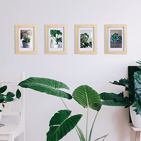 Egofine 5x7 Picture Frames Natural Wood Frames with Plexiglass, Display Pictures 3.5x5/4x6 with Mat or 5x7 Without Mat Set of 4 for Tabletop and Wall Egofine