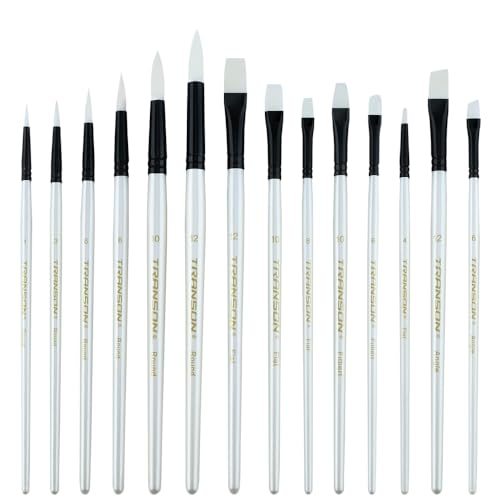 Transon 14pcs Art Painting Brush Set for Acrylic, Watercolor, Gouache, Oil and Hobby Painting White Color TRANSON