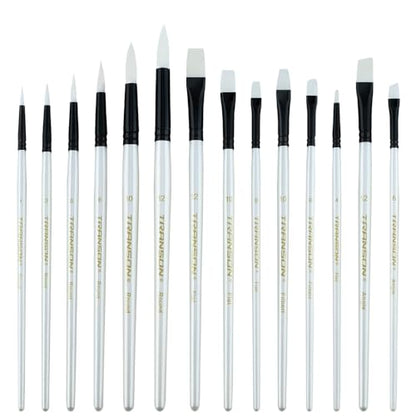 Transon 14pcs Art Painting Brush Set for Acrylic, Watercolor, Gouache, Oil and Hobby Painting White Color - WoodArtSupply