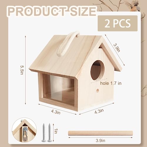 2PC Bird Houses for Outside with Pole Clearance, Bluebird House Hanging,Window Bird House Kits, Birdhouses Outdoors Hanging for Hummingbird Bluebird - WoodArtSupply