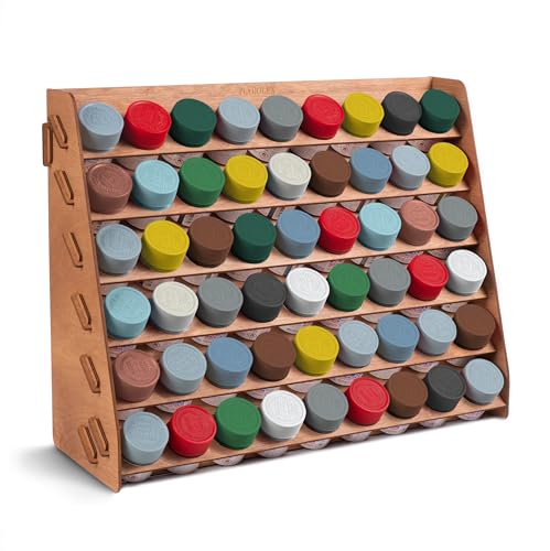 Plydolex Paint Rack Organizer with 54 Holes Suitable for Tamiya Paints - Wall-mounted Wooden Craft Paint Storage Rack - Craft Paint Holder Rack - WoodArtSupply