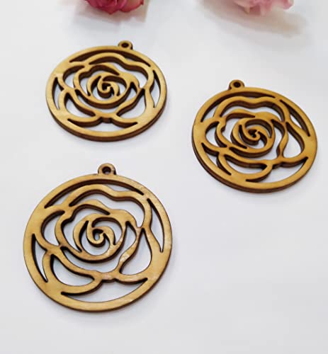 30pcs of Rose Natural Wood Earrings Blanks, DIY Flower Wood Jewelry, DIY Unfinished Laser Cut Wood Jewelry (2'') XIAOYUE